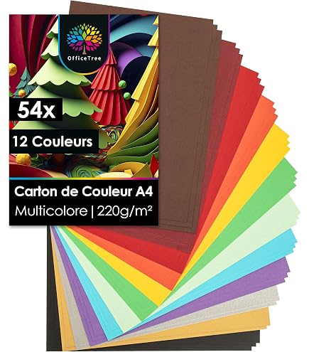 120 Feuilles Papier Pastel OfficeTree A4 130g - 10 Couleurs | Pour Bricolage, Imprimerie, Origami