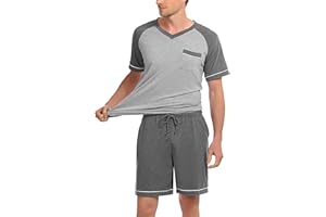 Irdcomps Pijama Hombre Verano Algodón Conjunto de Pijamas Manga Corta y Pantalon Pijama Corto Ropa de Dormir 2 Piezas Bolsillos S-XXL