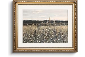 HUARCEY Leinwand Bilder mit Gold Rahmen, Vintage Wandbilder, Klassisch Wand Deko Wohnzimmer Schlafzimmer Badezimmer Küche, Bauernhaus Zimmer Deko, Champ Fleuri Landschaft Painting, 33x40cm, klein