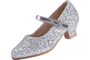 EIGHT KM Mary Jane Girls High Heel Dress Shoes Wedding Party Pumps Princess Shoes EKM7015 EKM7015 Sparkle Glitter Crystal Silver UK Big Kid Size 3