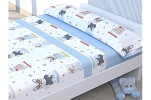 Cabello Textil Hogar - Juego de sábanas Infantiles de Microfibra Transpirable Mod. Perros (Cama de 105 cm (105_x_190/200 cm))