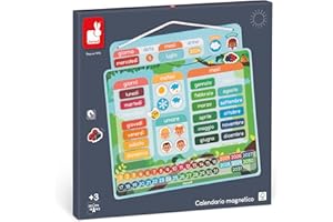 Janod Calendario Magnetico Versione Italiana-71 Calamite-Gioco Educativo-Comprendere la Nozione di Tempo e Acquisire Autonomia-Giocattolo in Cartone FSC-dai 3 anni-J05467, Multicolore, J05467