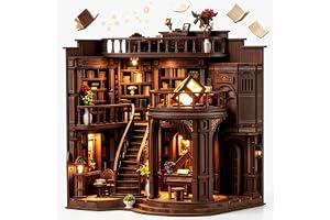 Dekofun Book Nook Kit – 3D DIY träpussel miniatyr hus med LED-ljus | 888-delars modellbyggsats vuxna, träbyggsats miniatyr hus bibliotek för bokstöd bokhylla dekoration
