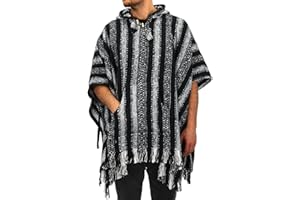 LOUDelephant 100% Woven Gheri Cotton Mexican Style Hooded Poncho Unisex One Size