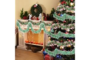 DOWNDRIFT 2 Stück 2m Lametta Weihnachten Grün, Girlande Weihnachten Grün,Lametta Girlande Matt grün für Weihnachtsbaum Dekoration, Hochzeiten, Geburtstagsparty