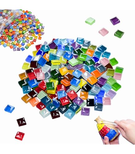 MUXHEL 1000 g / 1 kg mozaïekstenen kleurrijk, 1 x 1 cm mozaïekstenen om te knutselen, mozaïekstenen kleurrijk, kristallen mozaïektegels, glasmozaïekstenen, knutselmix, glazen mozaïekstenen, kleurrijk