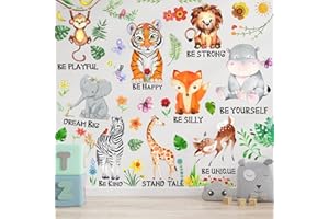 BOARSHUA 9 Pcs Jungle Animal Wall Decals, Removable Woodland Safari Animal Wall Sticker with Inspirational Quotes for Baby Boys Girls Infant Children Kids Nursery Living Room Bedroom Classroom Playroom Decor