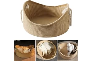 BAOFUYA Cama para Gatos de Mimbre Tejido a Mano, Casa de Mascota Interior, Nido C¨®modo para Gatitos