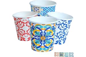 DETERMONDO 100 Bicchieri Carta 180 ml Grafica Maiolica Bicchieri di Carta Ecologici Biodegradabili Compostabili per Acqua Bevande Calde e Fredde Confezionato in Italia