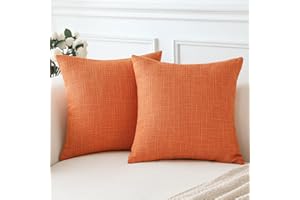 Artscope Housse de Coussin, Lot de 2 en Lin Canapé Taie d'oreiller de Couleur Pure pour Maison Salon Chambre Décoration D'intérieur (Orange, 40x40cm)