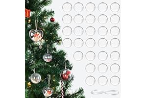 PERMUST 30pcs Palla di Plastica Acrilico con 50m corda, Palline in acrilico, Decorazioni Albero di Natale, Trasparente Palle di Natale Ornamento di Plastica da Riempire Bandana per cani e animali domestici,