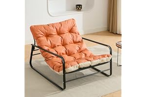 HOMEMIYN Sillón de salón de jardín con cojín reversible, para jardín, balcón, muebles de acero, acolchado, para 2 personas, para exteriores, para balcón, terraza (naranja+beige)