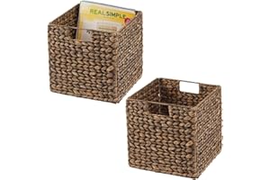 mDesign Set da 2 cesti portaoggetti – Cesta portaoggetti pieghevole in giacinto d'acqua – Box intrecciato ideale per sistemare vestiti, giocattoli e riviste – Motivo ad intreccio – marrone