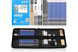 Mardiko Zeichenstifte Professionell Set, 36-teiliges Zeichenset Zeichnen Stifte mit Kohlestift und Graphit zum Zeichnen