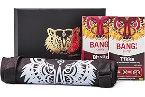 BANG CURRY Luxury Gift Box with Apron, Tikka & Bhaji Kits | Authentic and Easy to use | Restaurant style | Ready in 10 min | 100% natural, Vegan Friendly and Gluten free | BANG! Curry