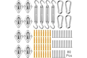 Duerer Sun Shade Sail Fixing Hardware Kit 80pcs for Rectangle Triangle Sun Shade Sails Canopy Installation 304 Stainless Steel Accessories Set for Outdoor Garden Sail Patio (4 * 6inch M6 Turnbuckles)