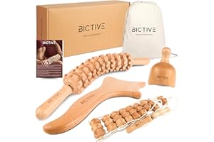 BICTIVE® Kit Maderotherapie 4 en 1 et Sac. Kit Massage Bois Professionnelle Masseur Anti Cellulite Drainage Lymphatique Maderotherapie Kit Complet Cellulite Rouleau de Massage Corps Jambes