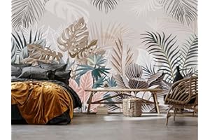 Naturempress Papier Peint Panoramique Feuilles Tropicales Colorées Papier Peint Intissé Tapisserie Poster Mural pour Salon Chambre Décoration Murale