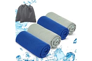 Donfri 4 Pack Cooling Towel with Carry Bag Ice Towels Quick Drying and Breathable Cooling Comfort for Outdoor Travel, Fitness, Camping, Swimming, Hiking(100 * 30CM, 2 blue 2 grey)