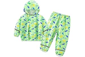 FILOWA Tuta Impermeabile Bambino Bambina con Cappuccio Leggero Antipioggia Giacca & Pantaloni Impermeabili con Strisce Riflettenti Tuta Pioggia Completo Abbigliamento per Ragazze Ragazzi 1-7 anni
