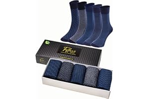 Tafluxe 5 Pairs Bamboo Crew Socks for Men - Durable Odorless Anti Bacterial Moisture Absorbing Breathable Dress Socks with a Gift Box - UK Size 7 11