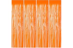 FODLON 4 PCS Tende Frange in Lamina, 1 x 3m Tende Metalliche Tinsel, Arancia Foglio Frangia Tend, Autoadesiva Tende Frange Decorazioni per Bomboniere, Balli, Matrimoni, Natale. Photo Wall Contesto