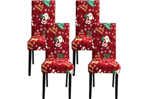 Fuloon 4 6 Piezas Fundas Sillas de Navidad,Fundas para Sillas de Comedor Navideñas Decoración Navideña, Fundas Sillas Comedor Desmontables Lavables para Banquete Hogares Fiesta Décor