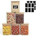 ComSaf 27oz/800ml Glass Food Storage Jars Set of 6, Clear Storage Containers with Airtight Bamboo Lid, Pantry Organization Jar, Spice, Tea, Coffee and Sugar Container, Canister Set for Kitchen