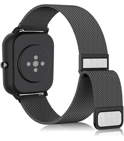 Bracelet En Acier Inoxydable 20mm Pour Amazfit Active/GTS/Bip - Compatible Nombreux Modèles, Réglable, Noir