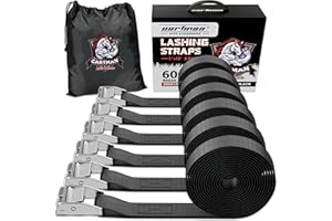 Cartman 2.5cm x 3.6m Lashing Straps Frachtzubehör Festbindegurte bis 600lbs, 6er Pack im tragbaren Beutel, Schwarz