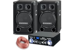 McGrey PA Ensemble Complet Système DJ PowerDJ-1200 (Système avec Enceintes partybox, Haut-parleurs, 2 x 400 Watts, amplificateur Bluetooth, ampli, câble Haut-Parleur)