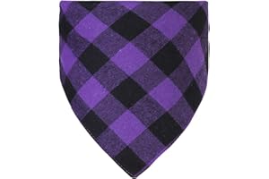 SUNNEE Thanksgiving Dog Bandana Fall Plaid Bandanas Washable Cotton Plaid Dog Scarf Triangle Kerchief Dog Bibs (1pcs, Purple)