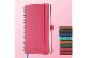 IN-LUXPRO Agenda 2026: Agenda de Poche Semainier A6 Petit 16,4x9,6 cm Spirale, Planificateur Hebdomadaire D'Jan 2026 à Déc 2026(12 Mois) Scolaire, Papier 100GSM, Couverture PU cuir Rose rouge