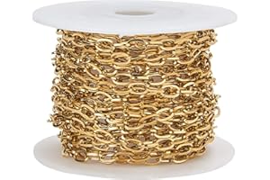 UR URLIFEHALL 16.4 Feet/5m Vacuum Plating 304 Stainless Steel Cable Chains Unwelded Flat Oval Chain for DIY Craft Jewellery Making
