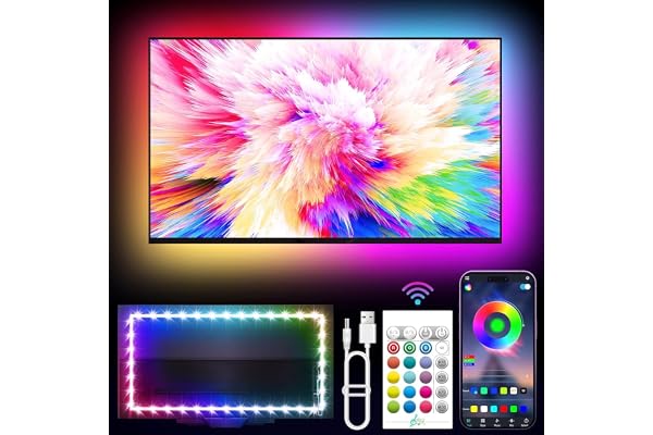 Gesto RGB LED Strip Light TV Backlight with App & Remote 5V USB Powered Music Sync Light for 49-85" TV,PC,Laptop & Monitor Multicolor Bias Lighting Kit for Gaming, Movies & Home Decor- 5 Meter