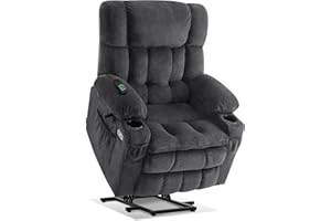 MCombo Dual Motor Riser and Recliner Chairs for Elderly, Electric Power Lift Recliner for Living Room, Infinite Position, Heat & Massage, Extended Footrest, USB Ports, Fabric 7890 (Dark Grey, Medium)