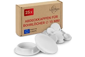 LouMaxx kapsyler för borrhål Ø 15 mm – set om 25 blindproppar plast i vitt – täcklock för borrhål tillverkade i Europa – UV-b