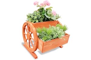 ‎HABAU Habau 691 Blumenkasten mit Wagenrad, 44 x 42 x 40 cm, Rotbraun