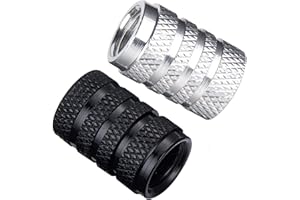 CUTEFLY 8X Tapones Deportivos Ligeros para la Rueda del Coche, Moto, Bicicleta o patín, en Aluminio Texturizado con Anillo de Sellado. (Negro y Plata)