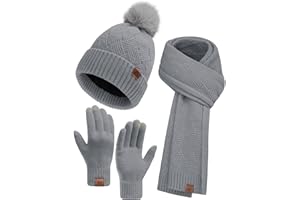 heekpek Sciarpa Cappello Guanti Touch Screen Invernale Berretto Donna Pile Cappelli Lungo Sciarpe Set da 3 Pezzi in Confezione Regalo per Natale