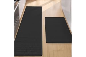 COLOR&GEOMETRY Color G Mata kuchenna, 2 sztuki, dywan do korytarza, dywan wewnętrzny, mata przejściowa, PVC wodoodporna, antypoślizgowa, olejoodporna (43 x 75 cm + 43 x 150 cm, czarna)