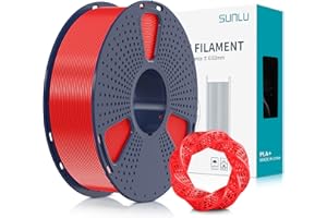 SUNLU Filament do drukarki 3D PLA Plus, filament 3D PLA+ 1,75 mm do drukarki 3D FDM i długopisów 3D, starannie nawinięty filament, mocny i wytrzymały, dokładność wymiarowa +/- 0,02 mm, szpula 1 kg, kolor czerwony