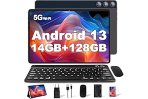 DMOAO Tablet 10 Pulgadas con 14GB RAM 128GB ROM, Android 13 Tablet 2 en 1, Octa-Core 1TB Ampliable, WiFi 5G, Cámara 8MP+5MP, 8000mAh, Tablet con Teclado, BT5.0/GPS/OTG, Gris