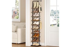 ‎HEXCELEN HEXCELEN Schuhregal, 10-Stockige Schuhablage Schmal, Vertikales Schuhregal, Verstellbar Ablage, für Eingangsbereich Wohnzimmer Schlafzimmer Flur, Braun und Schwarz