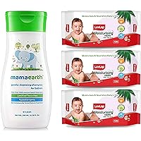 Mamaearth Gentle Cleansing Shampoo for Babies (200 ml) and LuvLap Moisturising Wipes with Aloe Vera (72 Wipes/Pack, Pack…