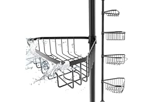 ‎EDELHAND EDELHAND© Teleskop Duschregal Schwarz für Höhe von 105 bis 270 cm - Teleskopregal Bad für Dusche und Badewanne mit 4 Körben - Rutschfestes Teleskop Eckregal Dusche für Duschecke ohne Bohren
