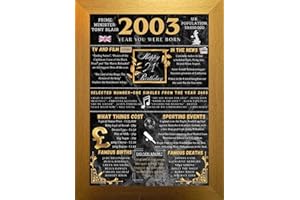 Aryllis A4 Framed 21st Birthday Print, The Year You Were Born - 2003, Manufactured in the U.K., Birthday Gift for 21 Year Old - Gold Frame