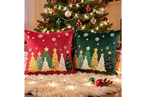 Lanpn 45 x 45 Świąteczne poszewki na poduszkę Zestaw 2 sztuk, Haftowane Świetne Drzewko Świąteczne Dekoracyjne Poszewki na poduszkę na święta Pokrycie na poduszkę 45 x 45 na święta do domu sypialni