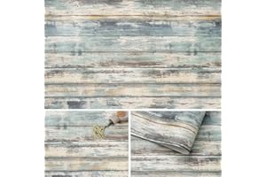 ARTHOME WALL DECOR Arthome Rustique Bois Bleu Auto Adhesif Papier Peint 44cmx6m Autocollant Vinyle Décoratif Planche de Bois Film Vintage Revêtement Mural pour Meubles Facile à Nettoyer Papier Grain de Bois