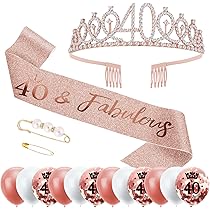 Set Decorazioni 40 Compleanno In Oro Rosa - Fascia, Tiara E Banner Per Festa Donna